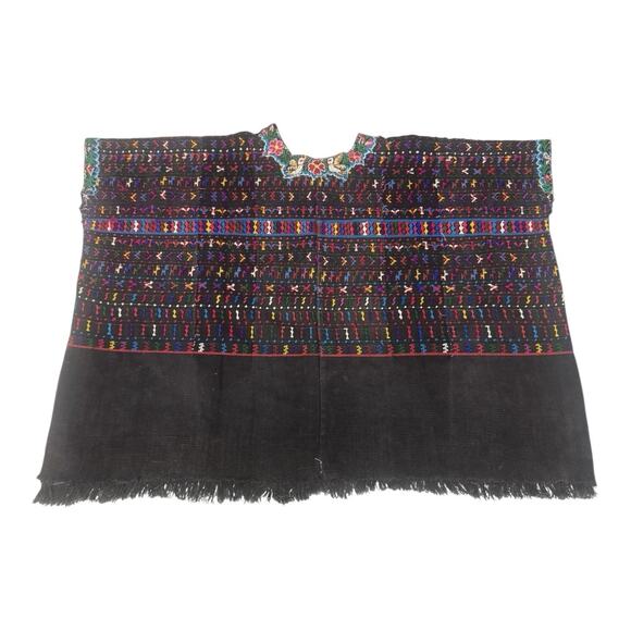 Guatemalan Huipil Poncho Womens One Size Embroidered Floral Boho 80s Vintage Top - Picture 12 of 12